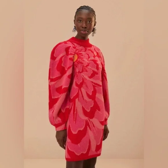 FARM Rio Bold Flowers Knit Mini Dress Large - Picture 1 of 5